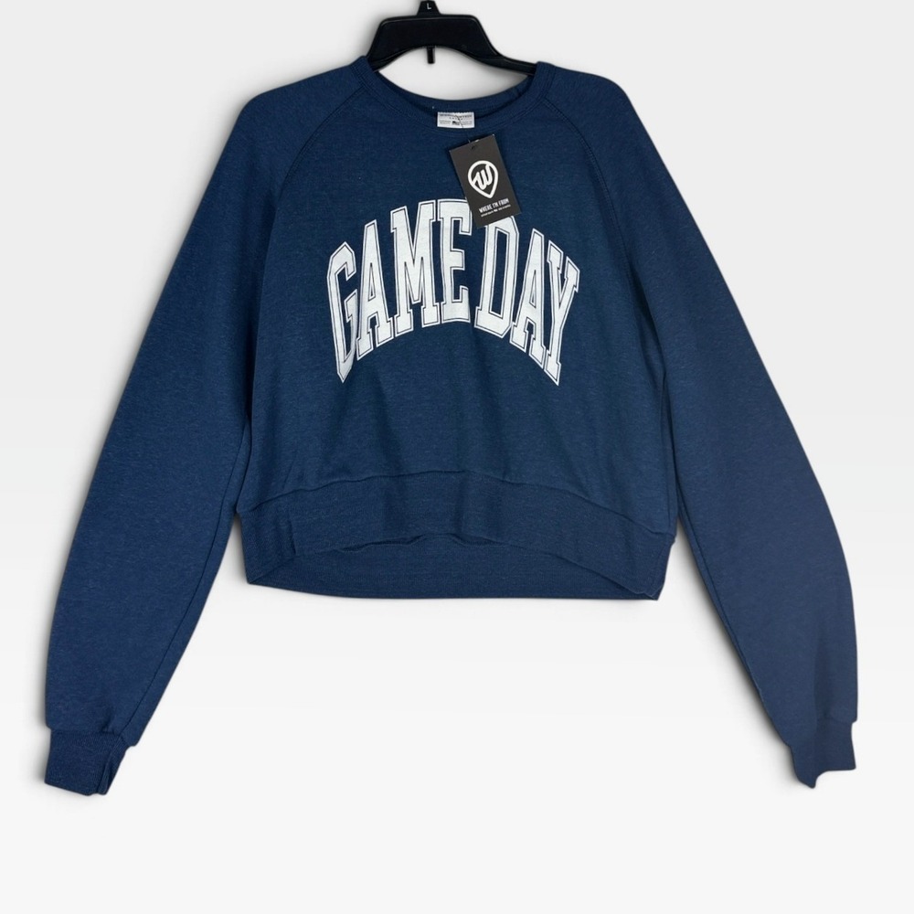 Where I'm From Game Day Crop Crew Sweatshirt Womens Large Navy Blue NWT USA Made